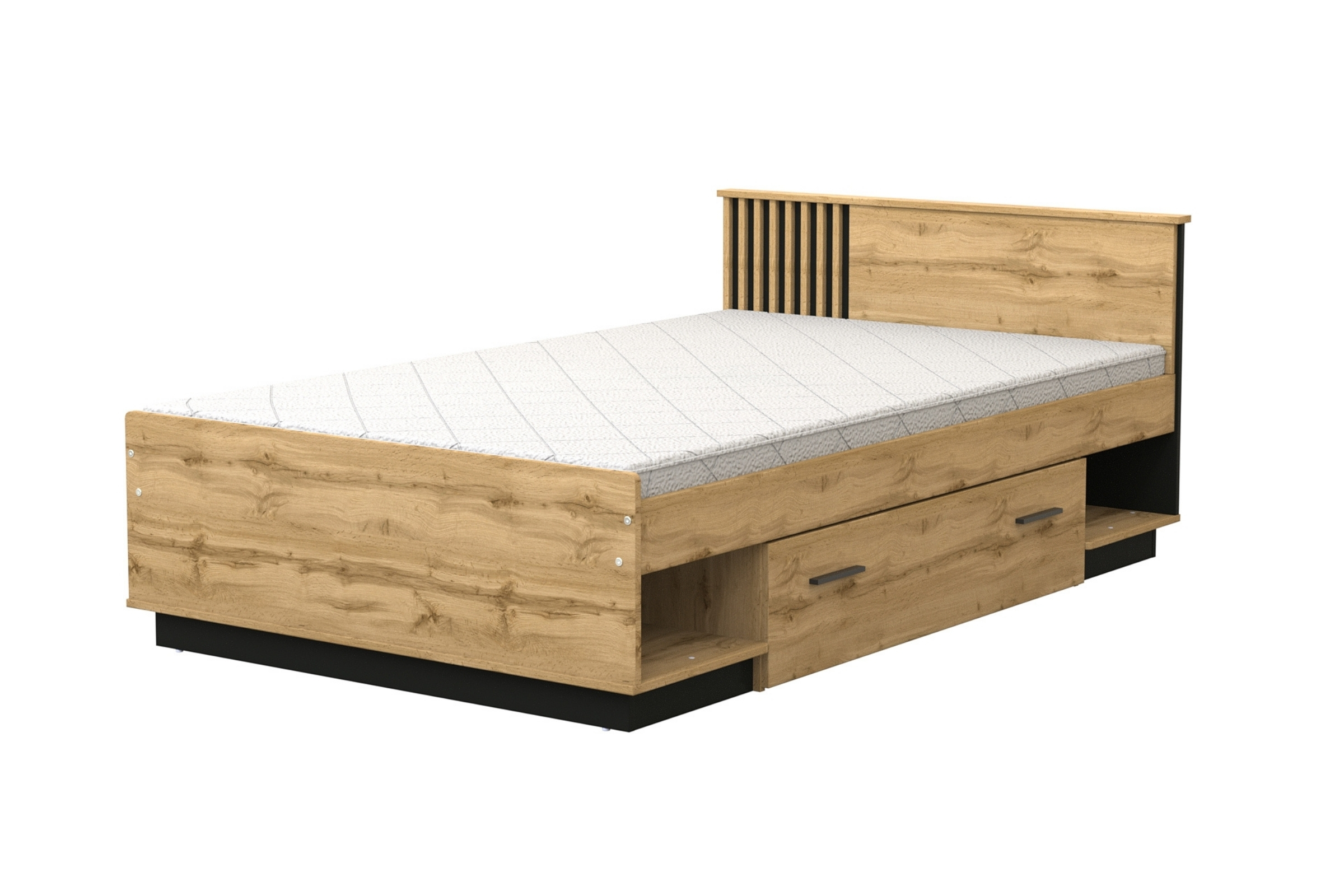 LAMI 20 tienerbed 120×200 cm in Wotan Eik met zwarte lamellen