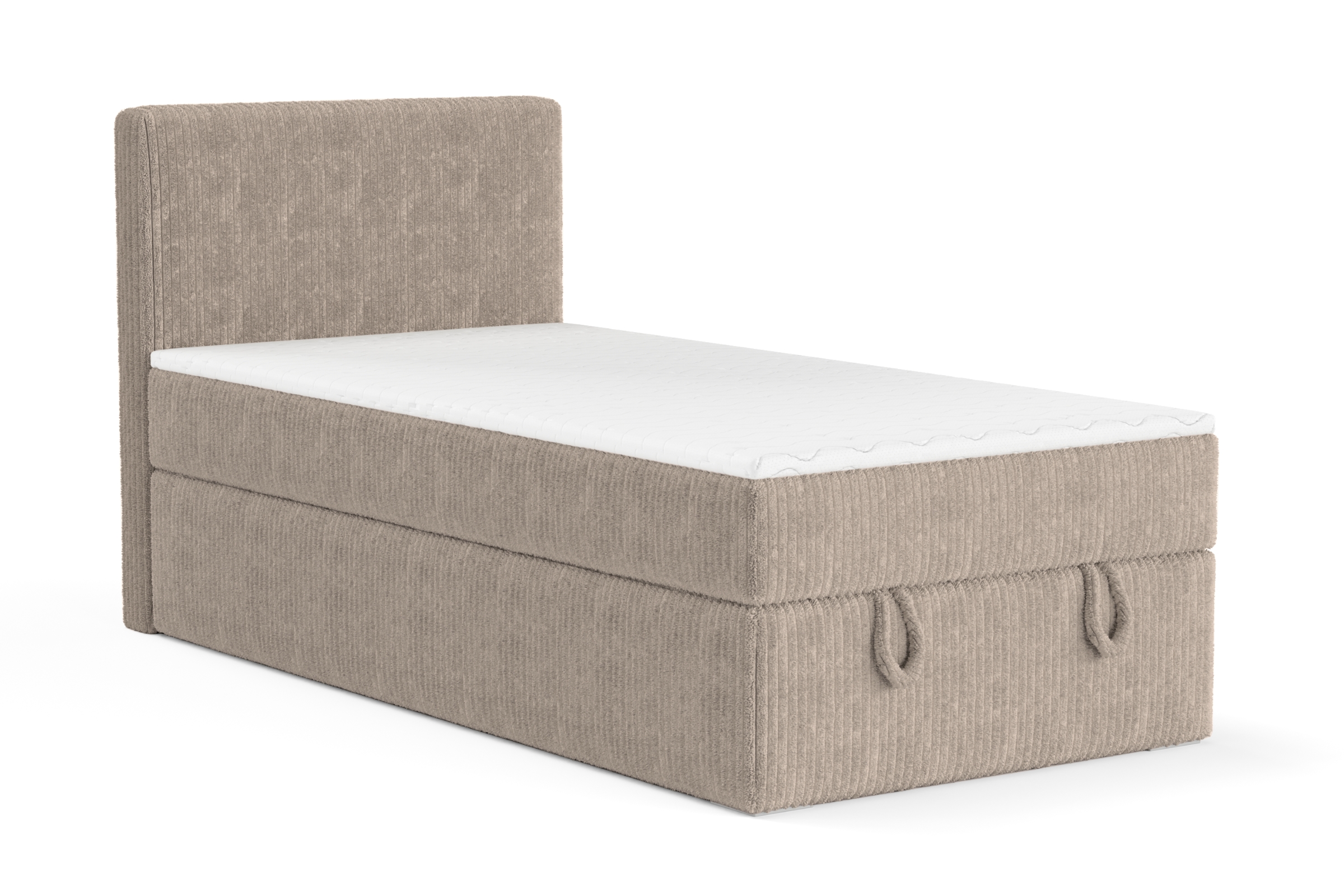 DENIS MINI 100x200 Cord Poso 02 Beige boxspringbed met opbergruimte en een doorlopende matras Kinder Meubels 24