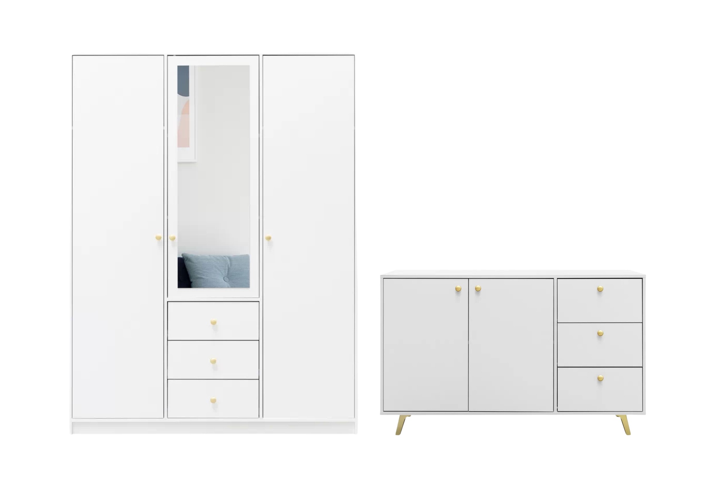 SEATTLE B slaapkamer-set met kledingkast 150 cm & commode 140 cm, in mat zwart of mat wit kinder meubels 24