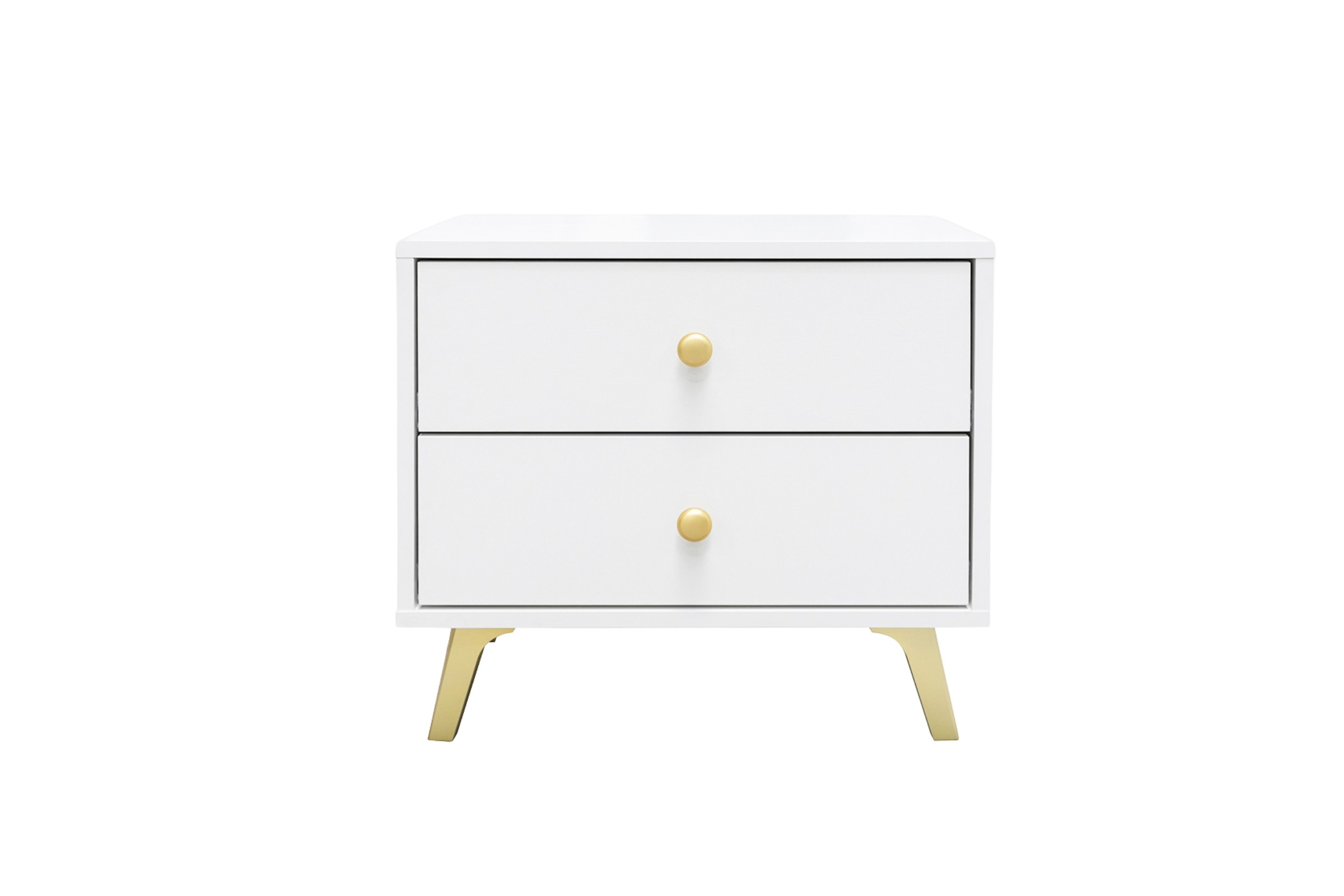 SEATTLE nachtkastje met 2 laden, goudkleurige grepen en metalen poten, in mat zwart of mat wit kinder meubels 24