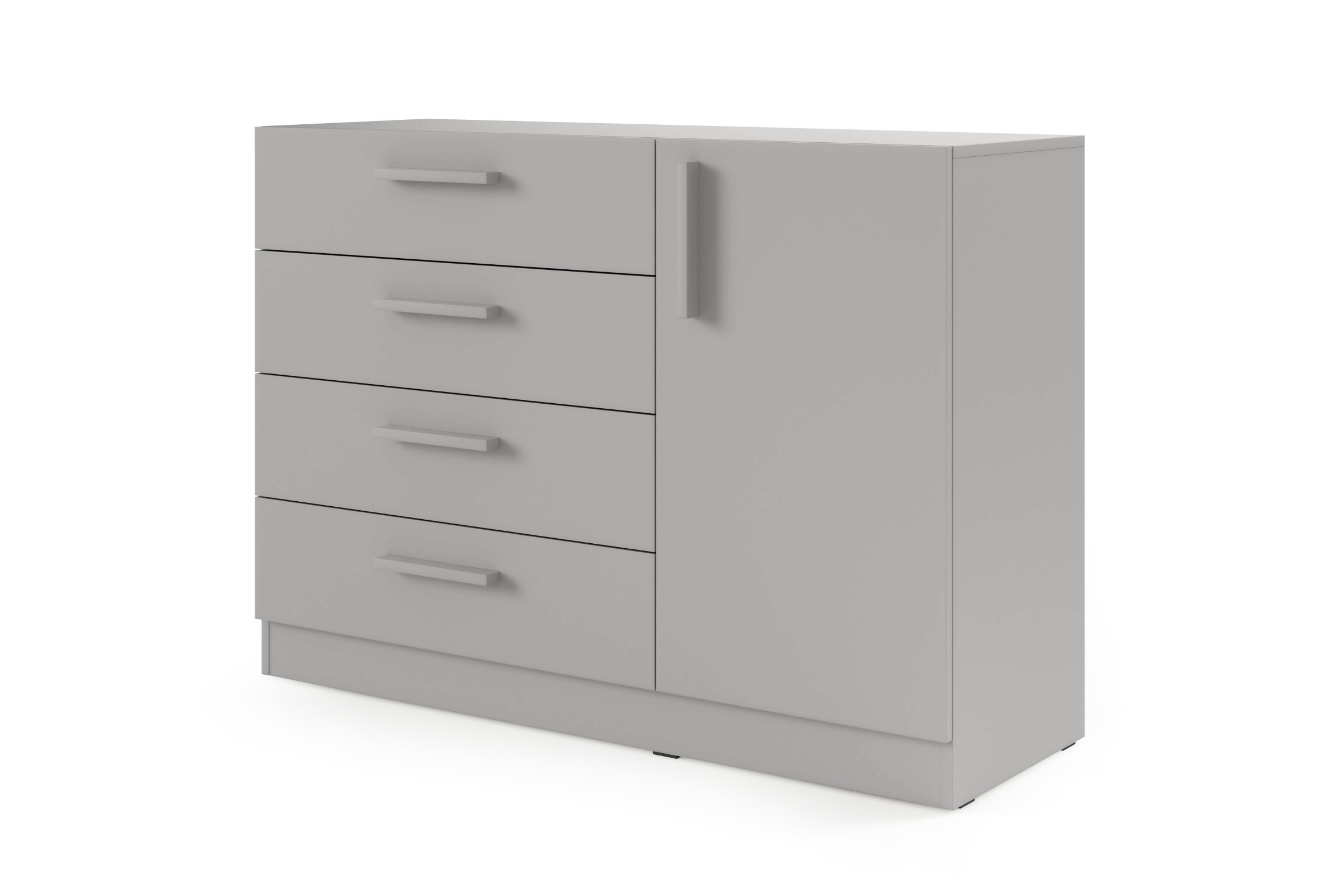 BRISSO BRK2 commode 120,5 cm breed met 4 laden en 1 deur, kasjmier, eiken Cremona, platinagrijs, met metalen grepen kinder meubels 24