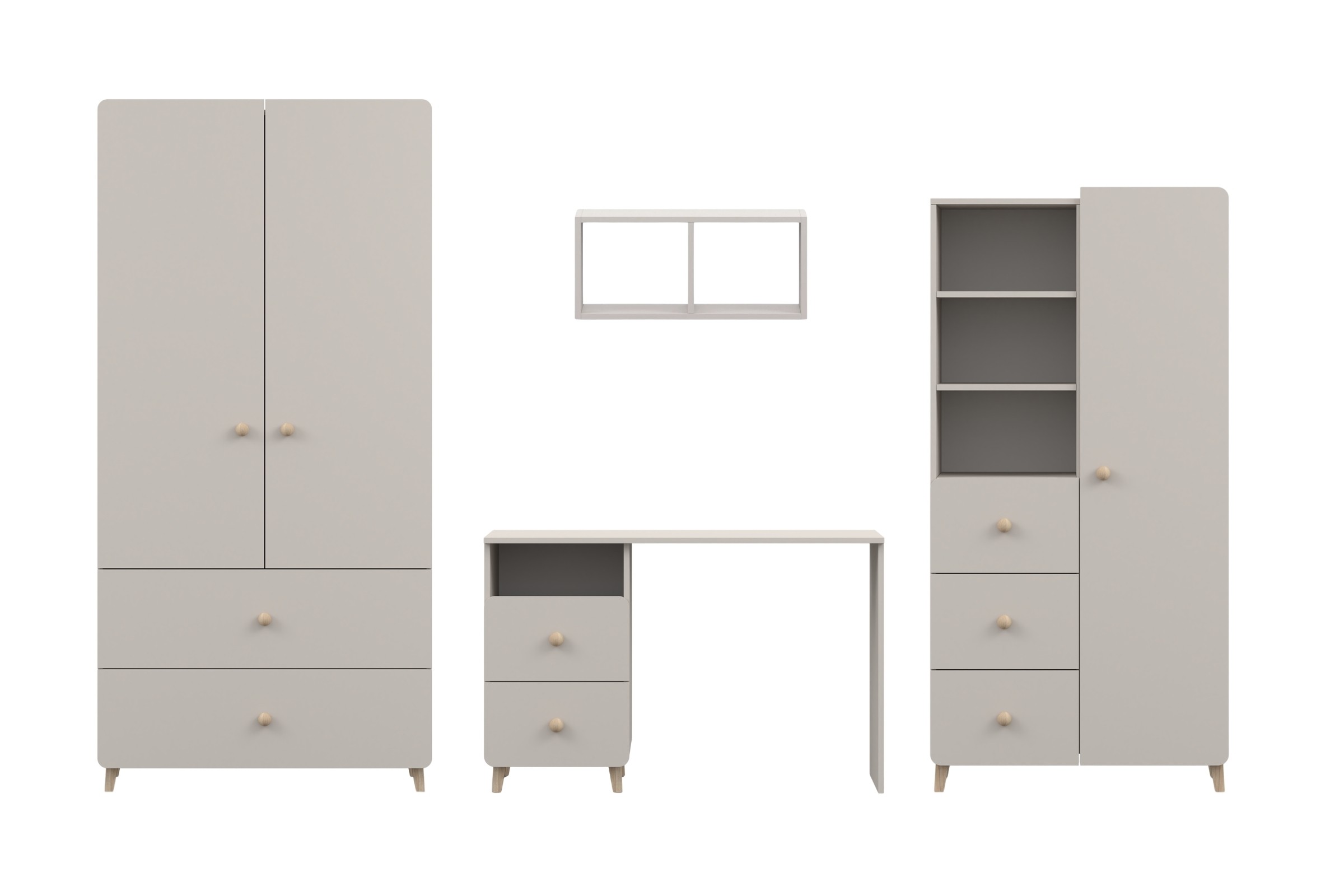 Tienerkamerset B MARCO kasjmier met kledingkast, bureau, commode en wandrek Kinder Meubels 24