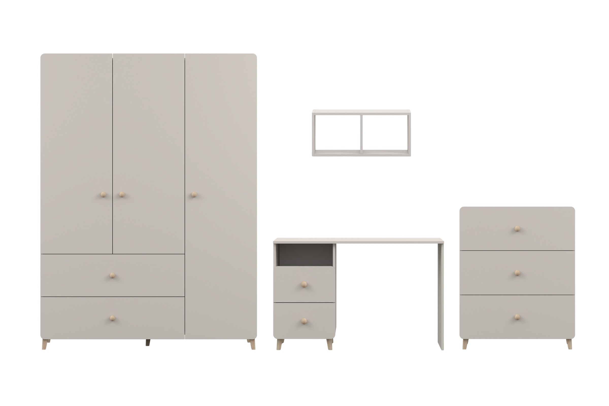 Tienerkamerset C MARCO kasjmier met kledingkast, bureau, commode en wandrek Kinder Meubels 24