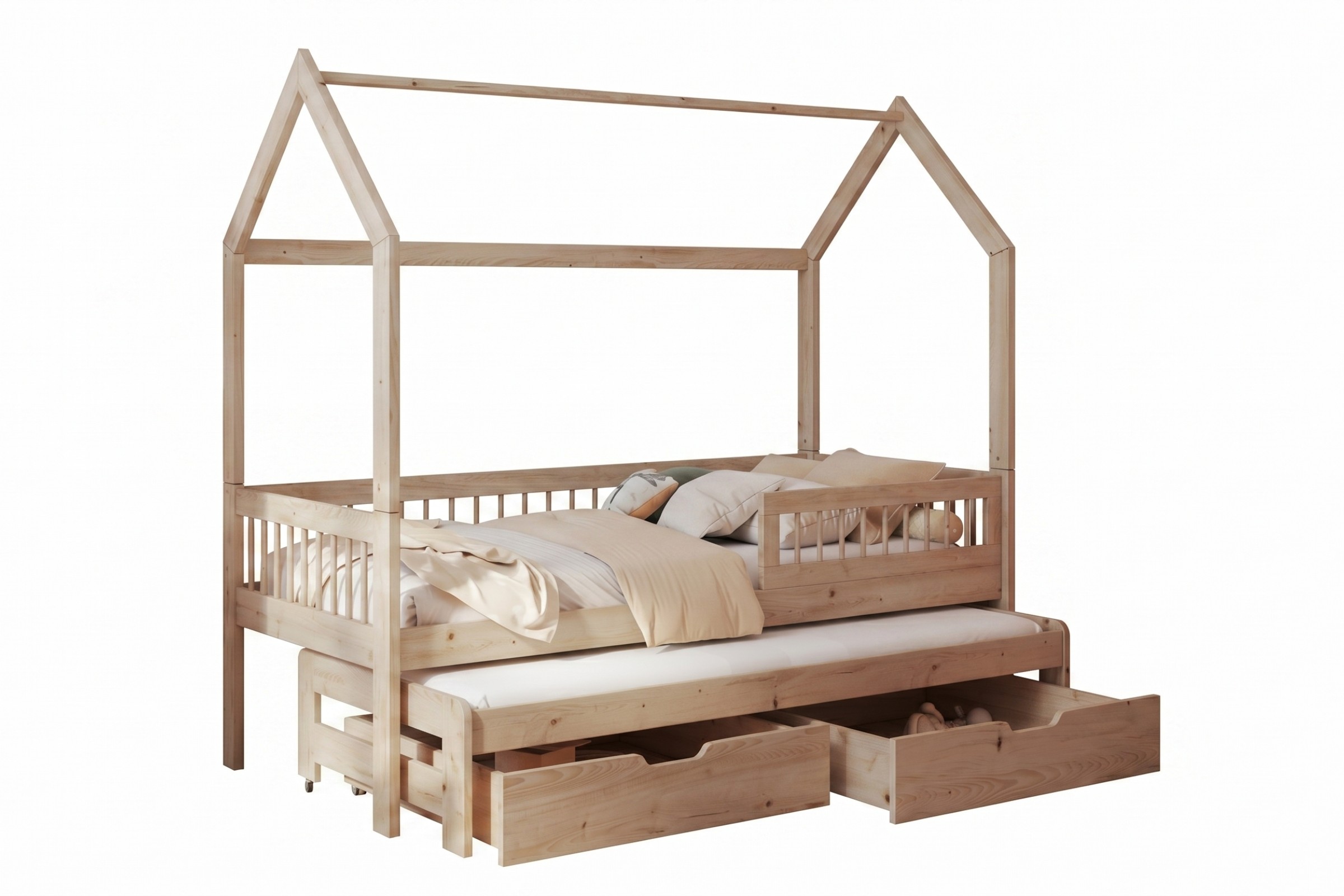 ADA II 80x180 huisbed uitschuifbed van natuurlijk grenenhout Kinder Meubels 24