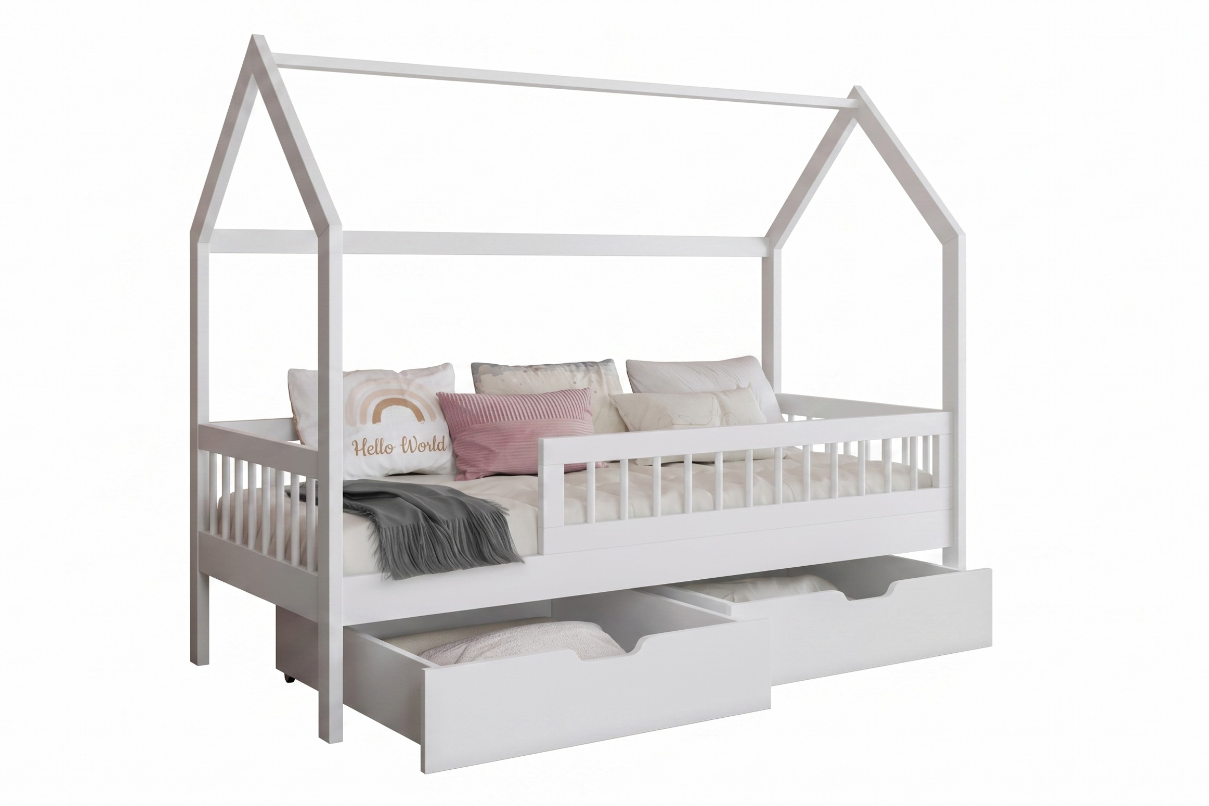 LOREN 80x180 Wit huisbed eenpersoonsbed kinderbed van massief hout Kinder Meubels 24