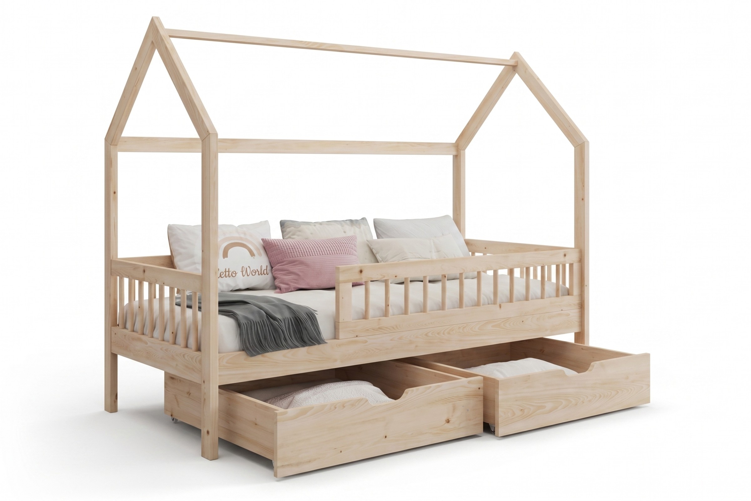 LOREN 80x180 naturel grenen huisbed eenpersoonsbed kinderbed van massief hout Kinder Meubels 24