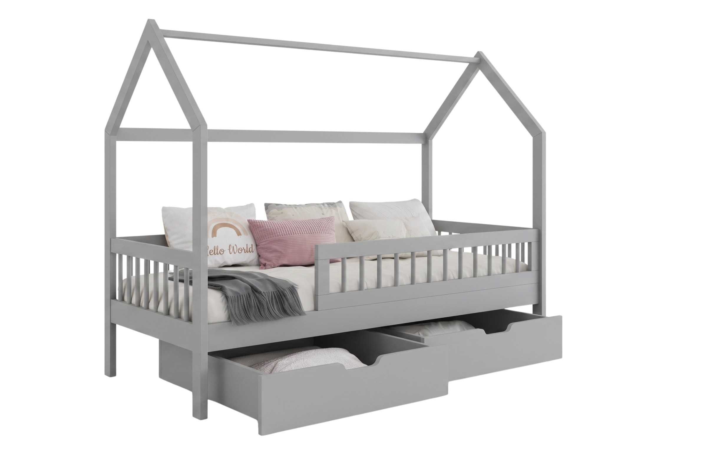 LOREN 80x180 Grijs huisbed eenpersoonsbed kinderbed van massief hout Kinder Meubels 24