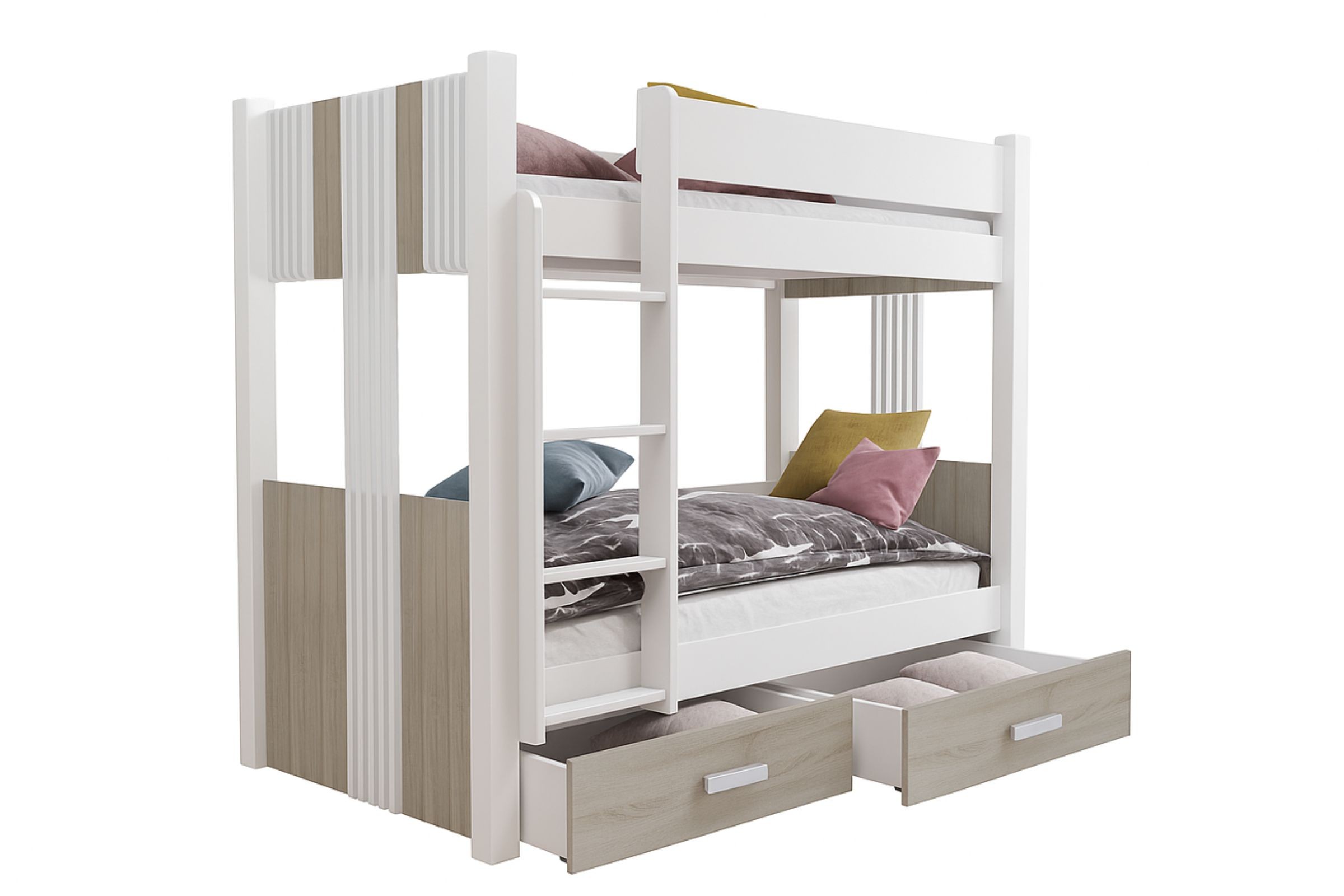 ALEXANDRA II 90x200 Wit + Sonoma eiken stapelbed met lades Kinder Meubels 24