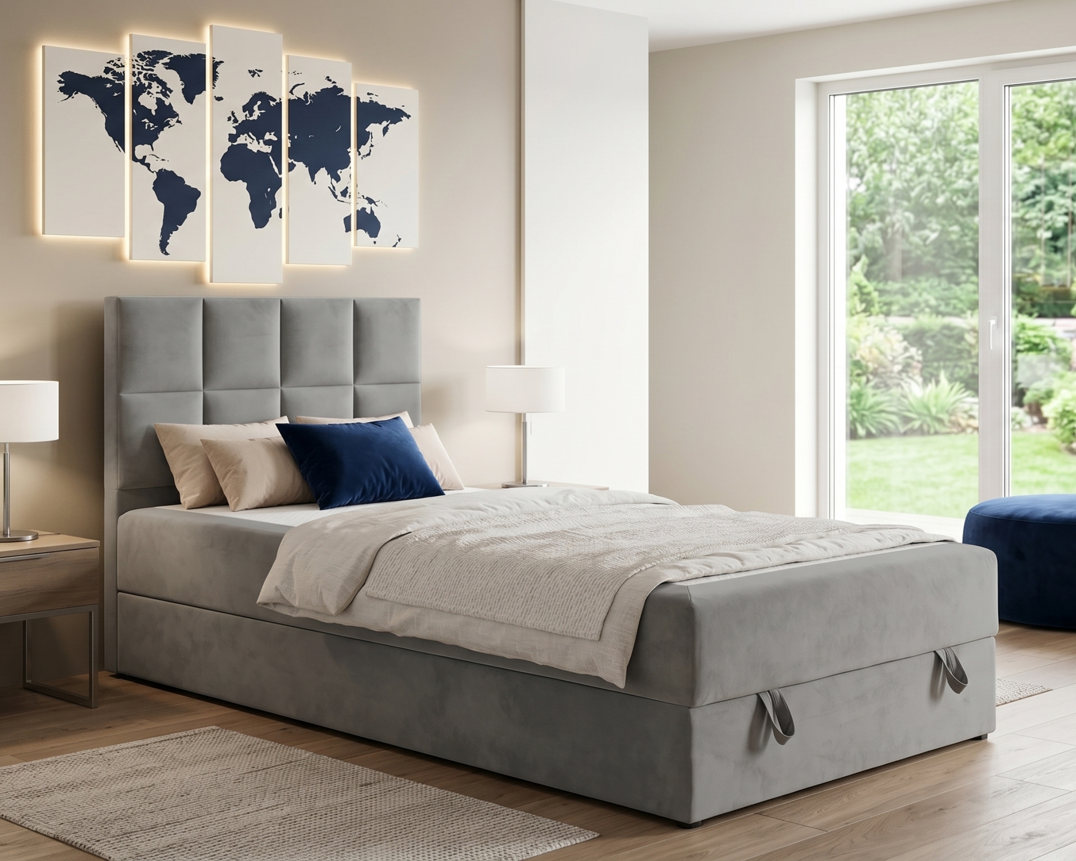 PETER 100x200 Riviera 91 Grijs Boxspringbed Eenpersoonsbed Jeugdbed Kinder Meubels
