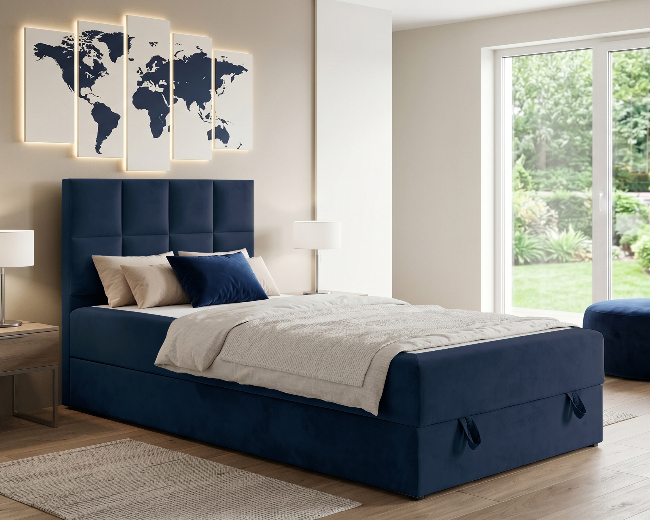 PETER 100x200 Riviera 81 Blauw Boxspringbed Eenpersoonsbed Jeugdbed Kinder Meubels