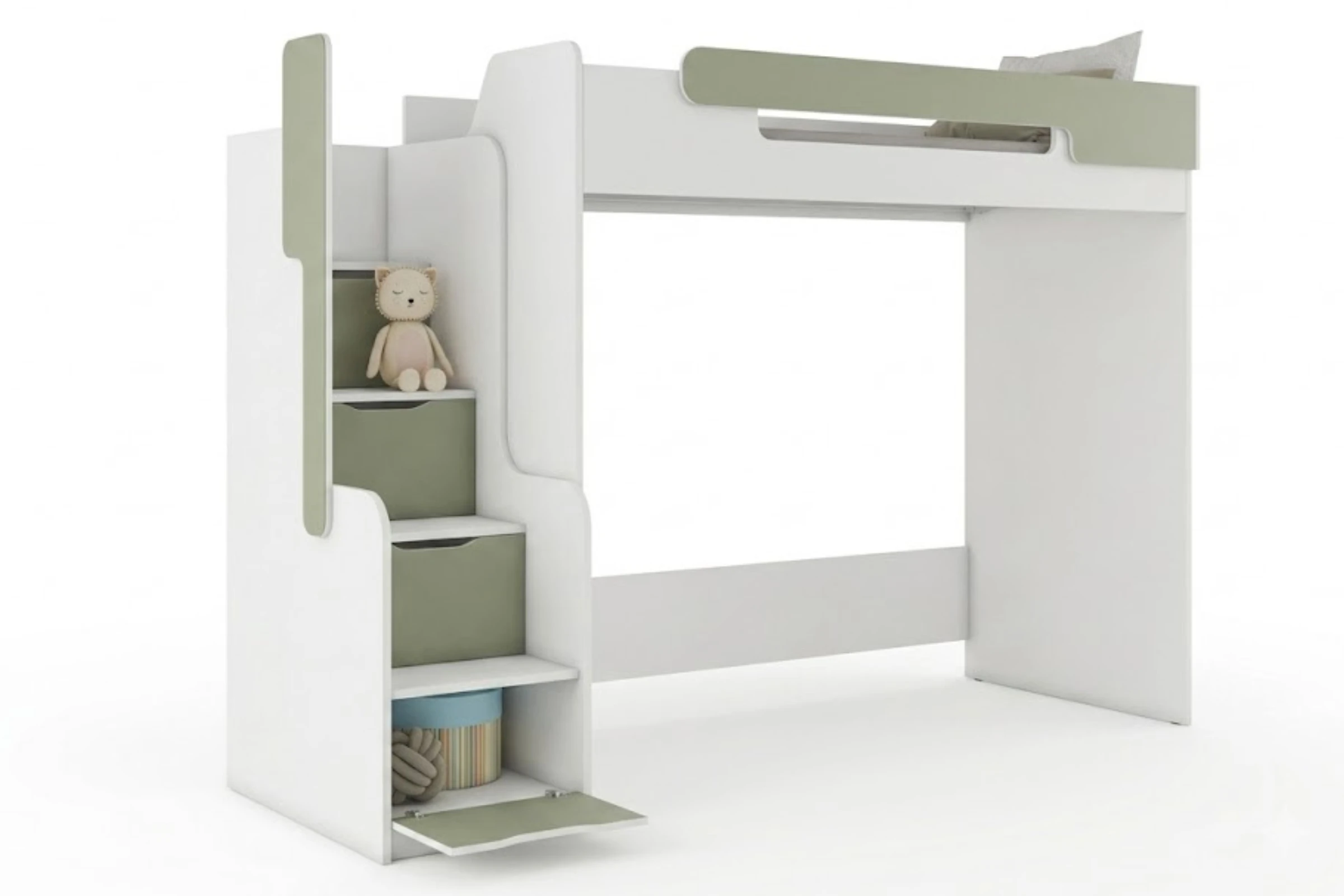 ARTHUR 90x200 Wit + Eucalyptus Hoogslaper Functioneel Bed Kinder Meubels