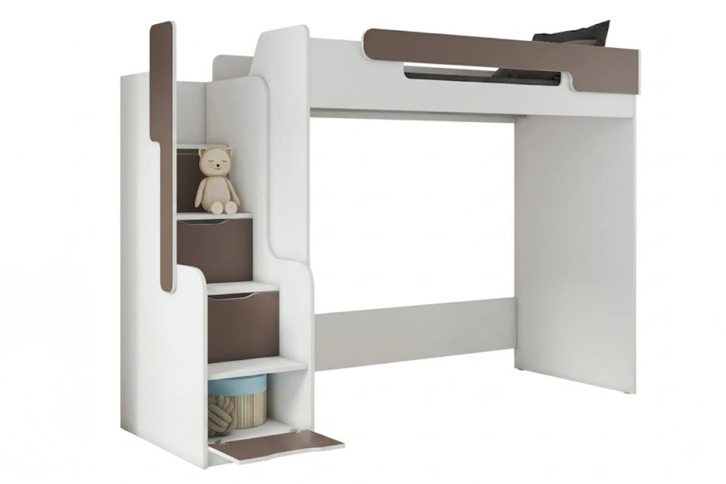 ARTHUR 90x200 Wit + Grijs Hoogslaper Functioneel Bed Kinder Meubels