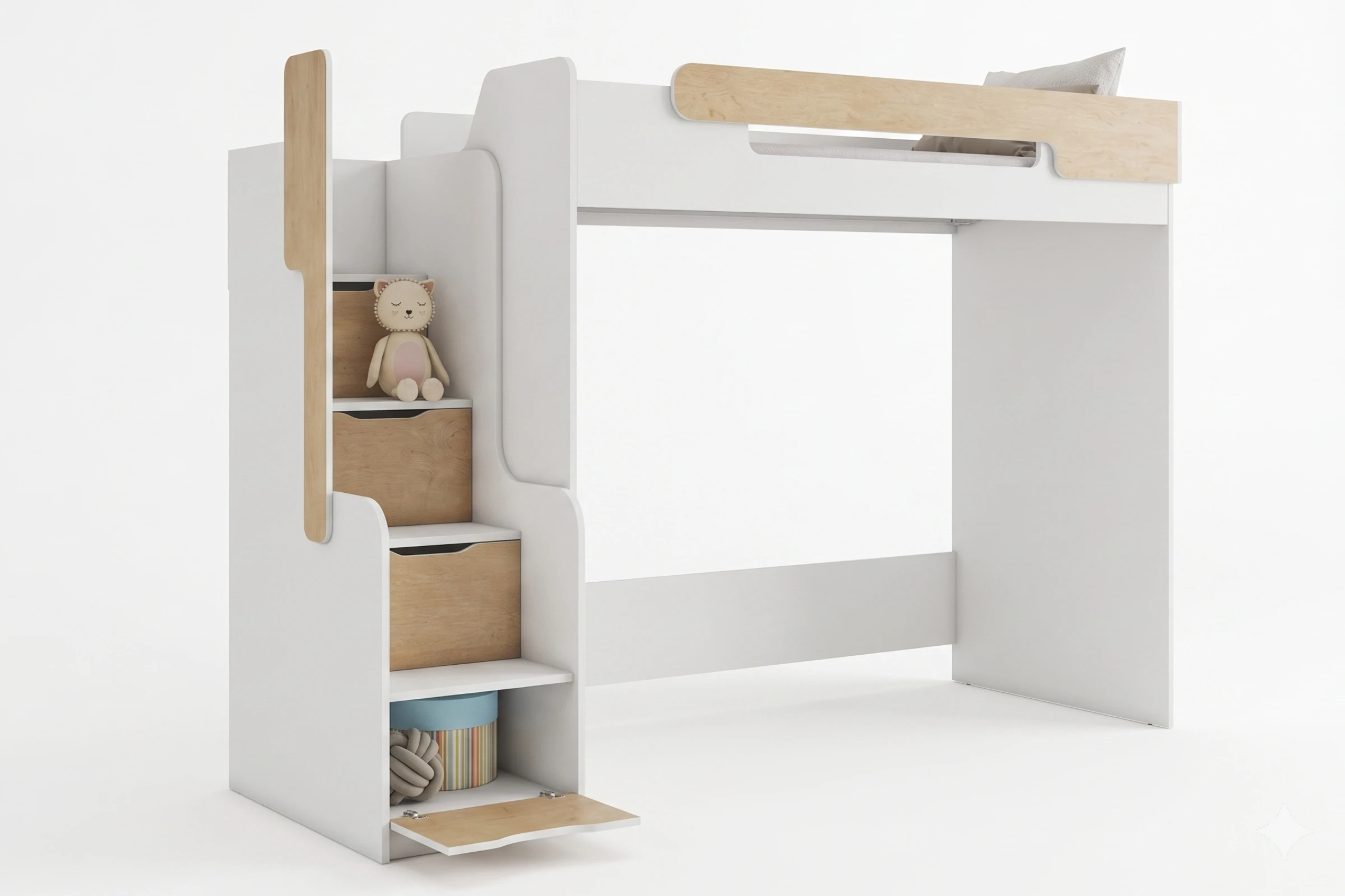 ARTHUR 90x200 Wit + Eik Hoogslaper Functioneel Bed Kinder Meubels 