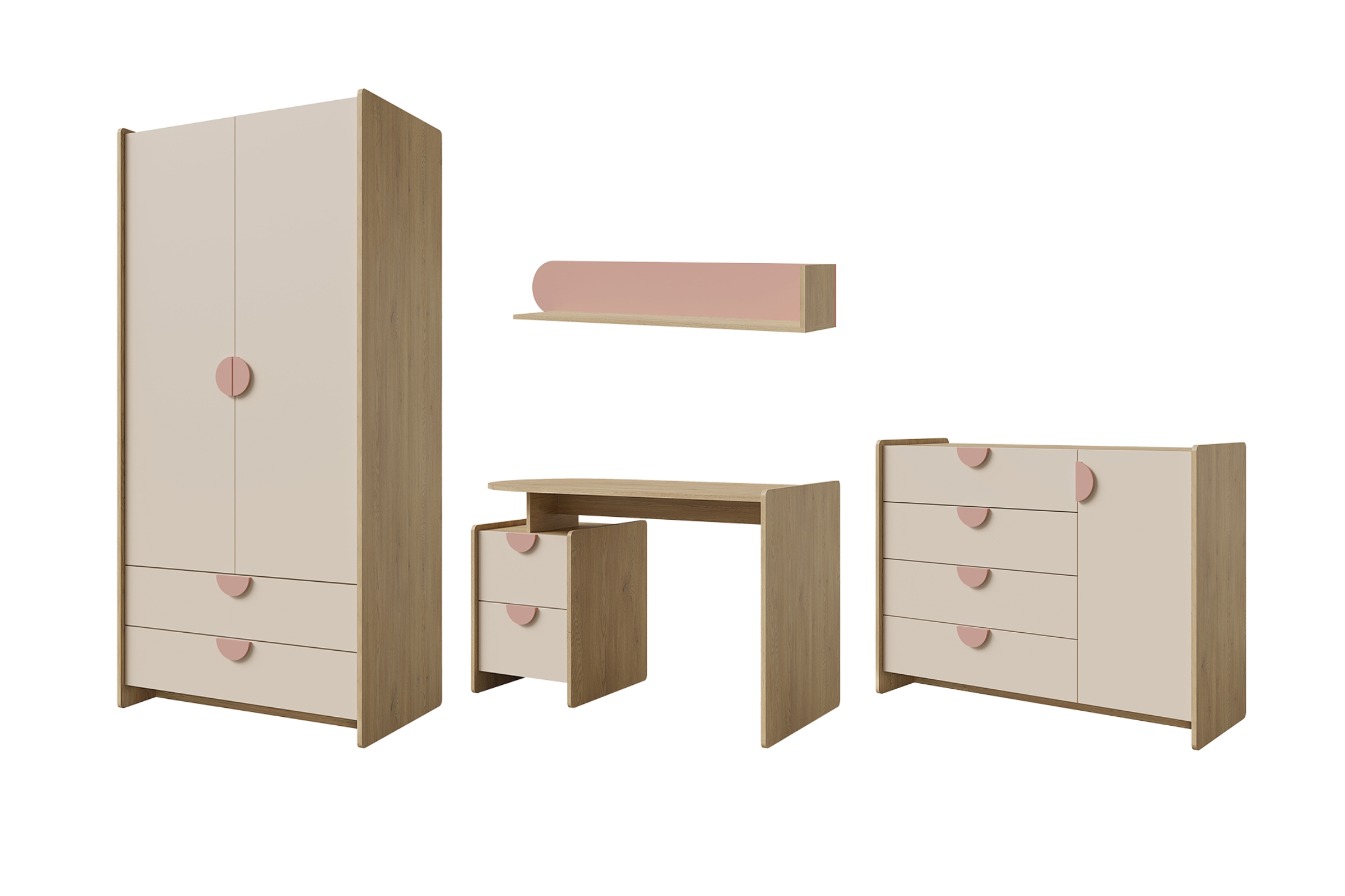LEXO A tienerkamerset, kinderkamerset met kledingkast, commode, bureau & wandrek Kinder Meubels 24