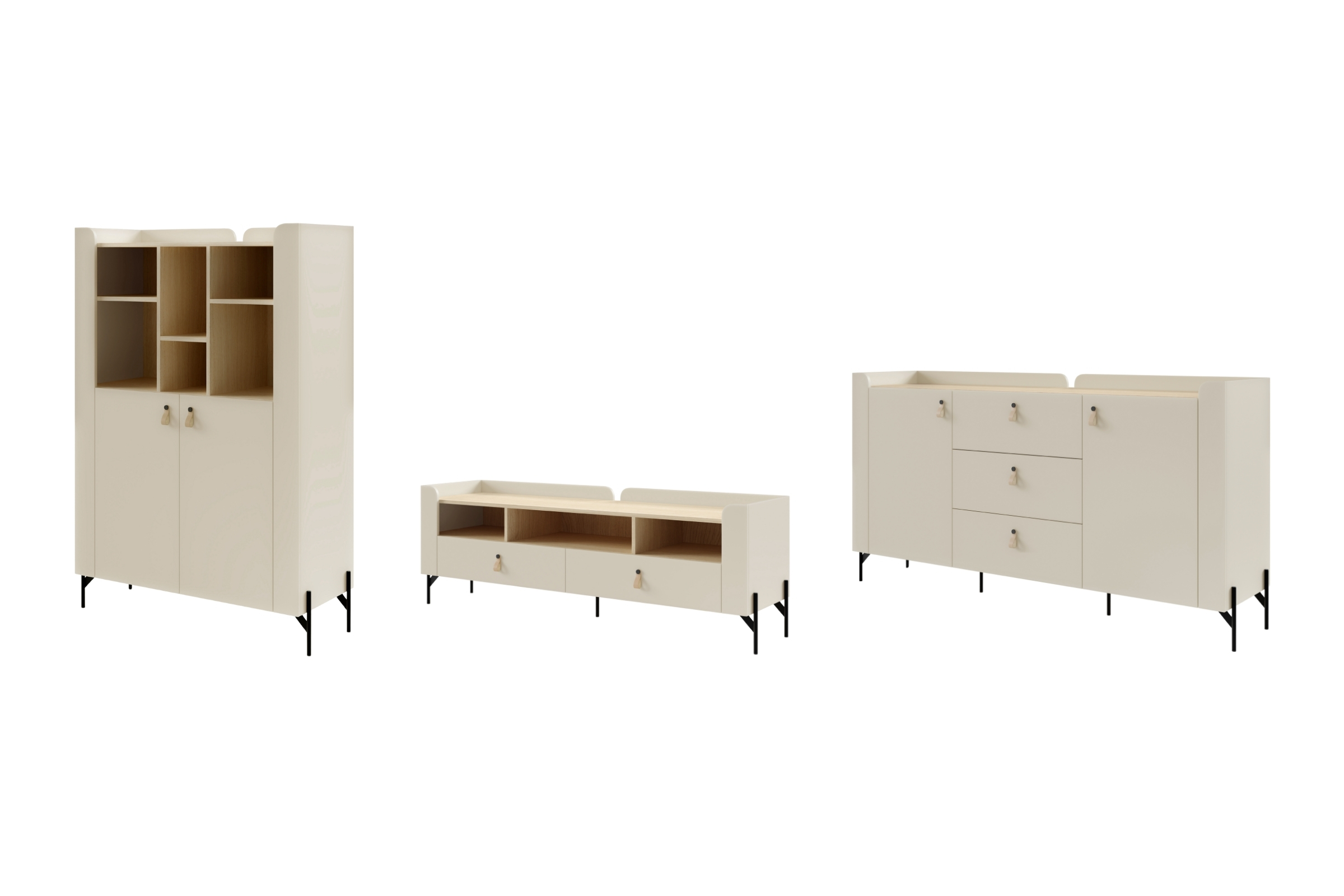 SOVI A woonkamerset, 3-delige wandmeubelset met TV-lowboard, commode en kast Kinder Meubels 24