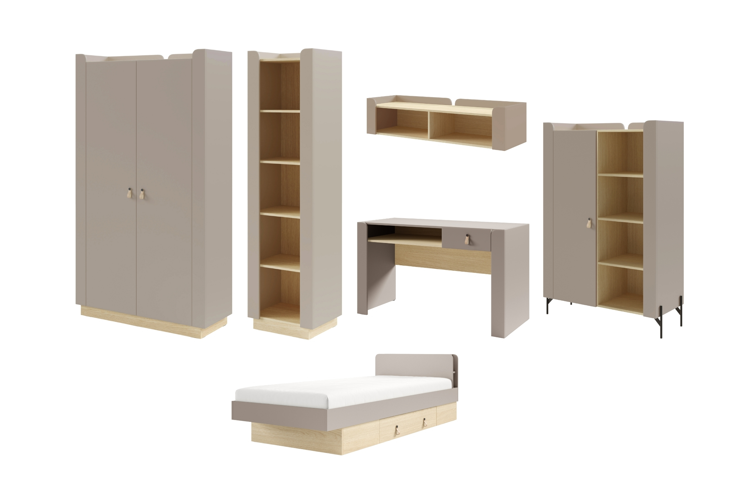 SOVI B tienerkamerset, kinderkamerset, 6-delig, Scandinavisch design Kinder Meubels 24