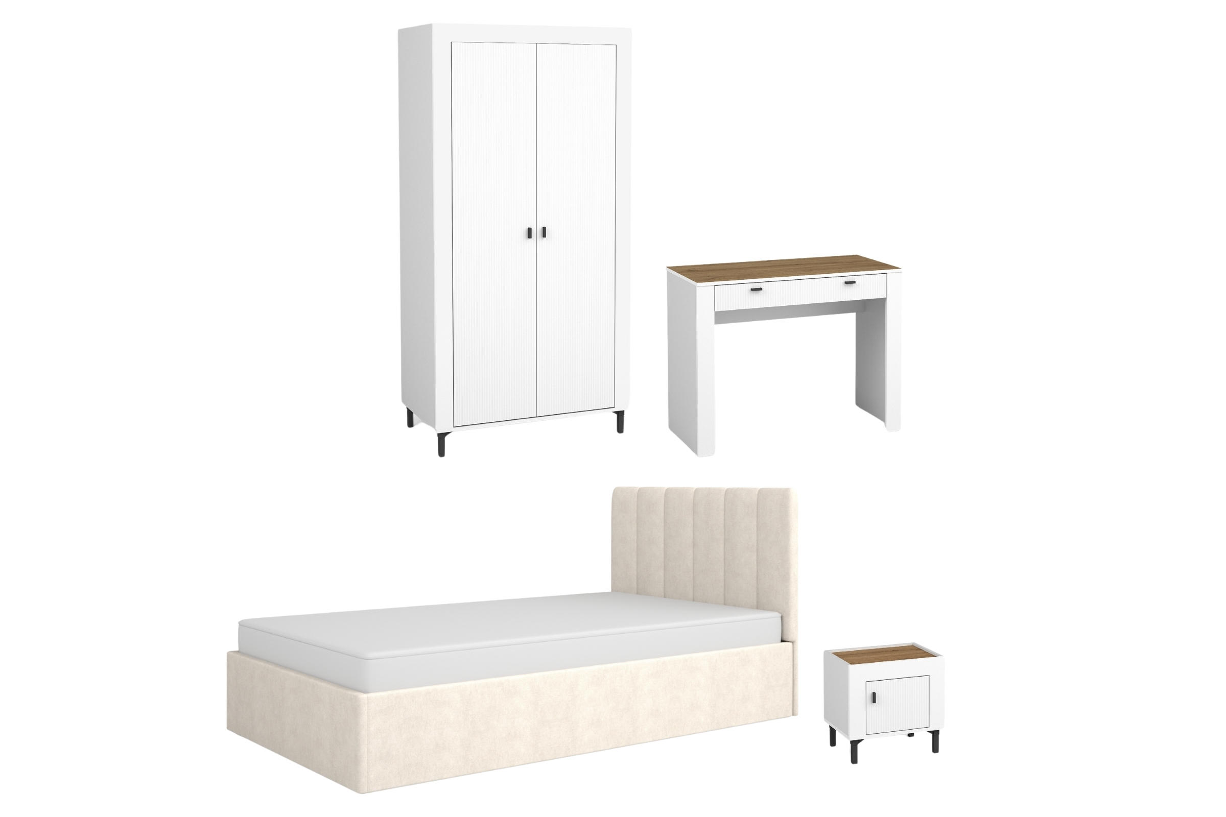 MONI B slaapkamerset met bed 120x200, kledingkast, kaptafel & nachtkastje Kinder Meubels 24
