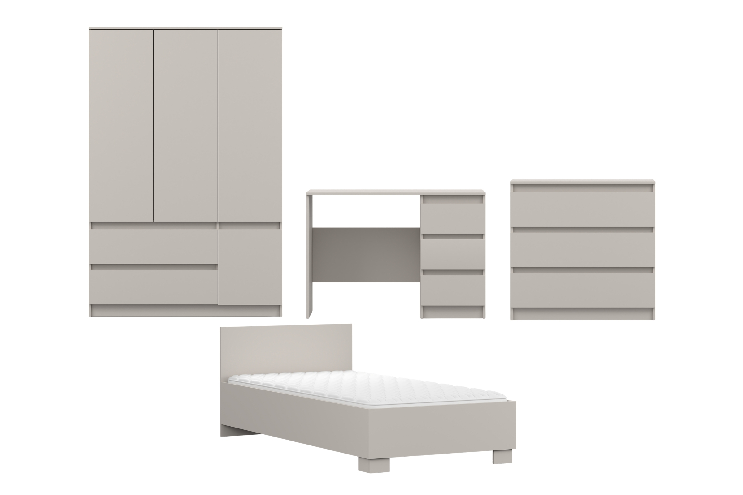 SIMO E tienerkamerset, kinderkamerset met bed 90x200 cm in kasjmier & wit Kinder Meubels 24
