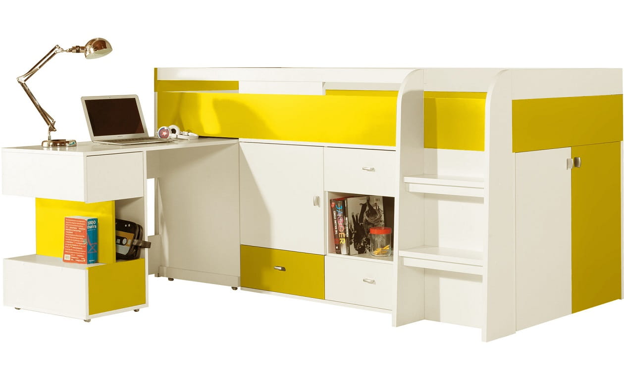 MOBY I Eenpersoonsbed met Bereau wit/geel Kinder Meubels 24