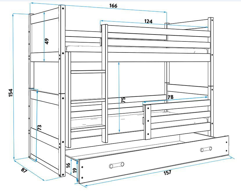 Stapelbed Ladder 116 120 125 130 135 140 150 155 160 Cm