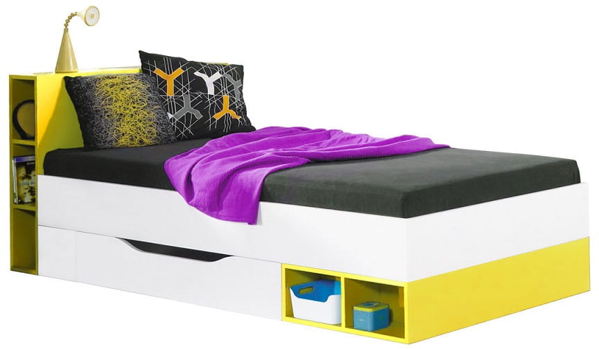 MOBY Eenpersoonsbed wit/geel Kinder Meubels 24